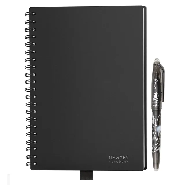 NEWYES Black Environmental A5 Wirebound Notebook Erasable Smart Notebook Paper Reusable for Writing with cloth and erasable pen