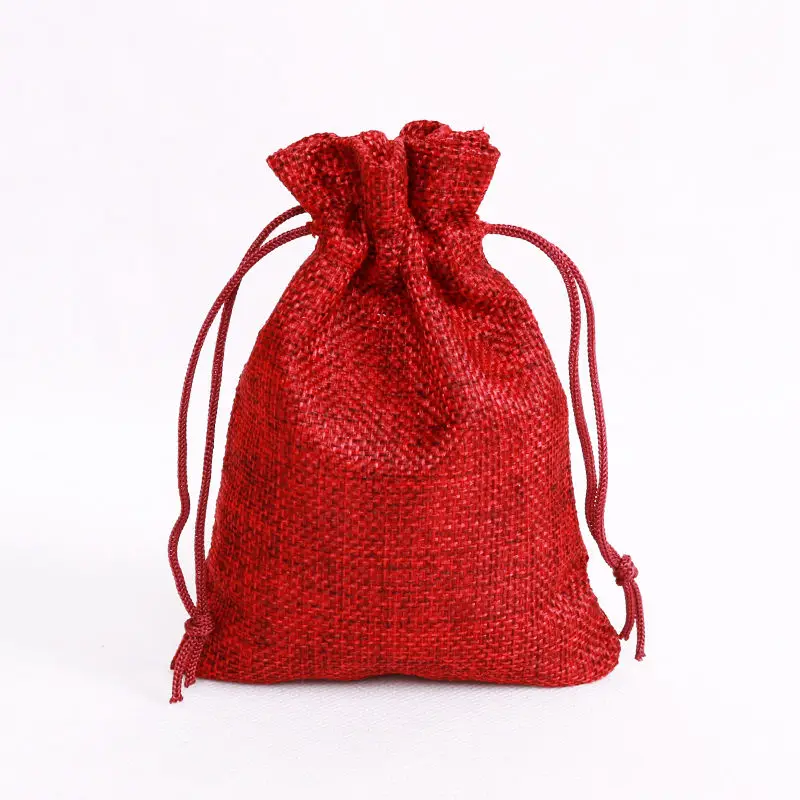 Больше 14 цветов, сумка для ювелирных изделий 7x9 10x14 13x18 15x20 см, свадебный подарок, винтажный мешочек для ювелирных изделий на шнурке, джутовые подарочные пакеты из мешковины - Цвет: Dark Red