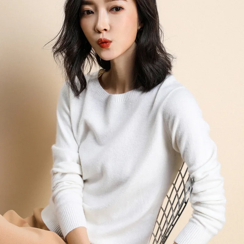 Женские свитера с круглым вырезом и длинным рукавом, трикотажная одежда, пуловер, вязаная уличная одежда, женские мягкие свободные тонкие Джемперы, корейская мода - Цвет: white