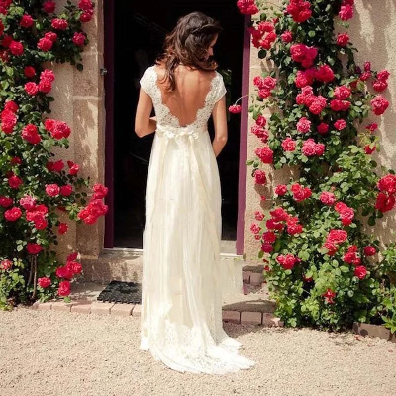 Us 158 0 Cap Sleeve Low Back Beaded Beach Wedding Dress 2019 Vestido Noiva Simple White V Neck Bridal Gowns In Wedding Dresses From Weddings