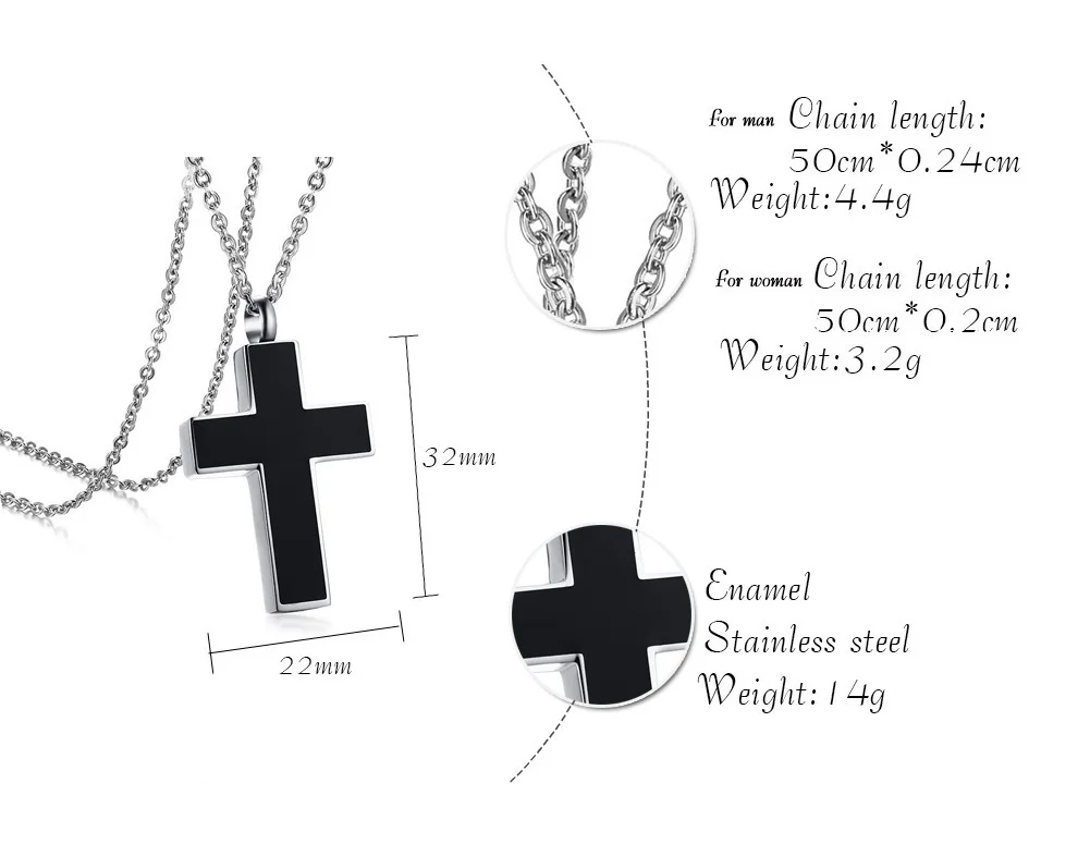 Мужской черный крест ожерелье для кремации ожерелье для мужчин нержавеющая сталь пепел урна сувенир мужские ювелирные изделия с 20 дюймов
