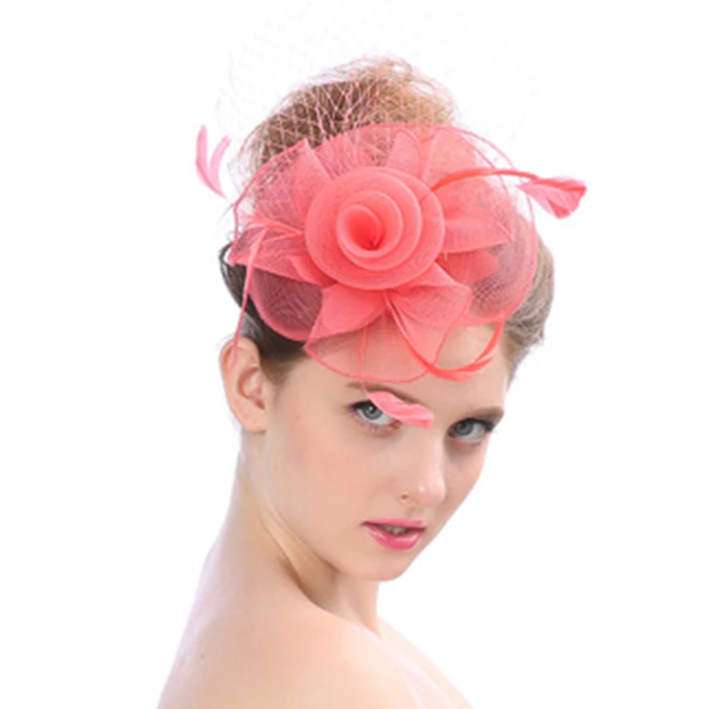 

Fashion Vintage Elegant Solid Linen Feather wedding Fedoras Hat For Women Girl wedding Hats Caps New Brand Apparel Accessories