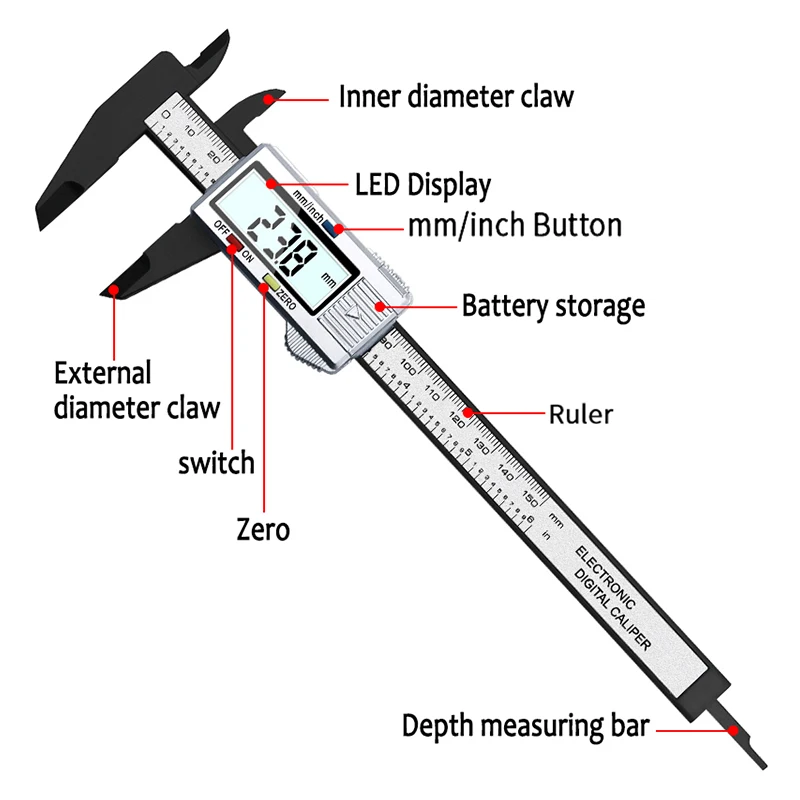0-150 мм цифровой дисплей Пластиковый штангенциркуль измерительный мини-инструмент линейка