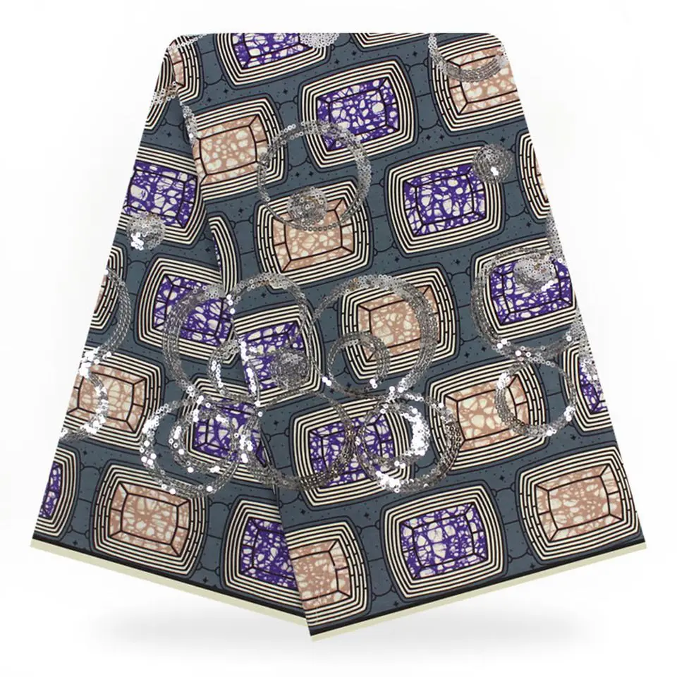 

Noble Purple shiny sequins&metallic foil net on Holland Wax, African Metallic Print Fabric 6yards YBGLP-6