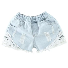 Модные рваные джинсовые шорты для девочек летние детские джинсовые шорты, одежда для детей кружевные милые ковбойские шорты с дырками для детей возрастом от 2 до 10 лет