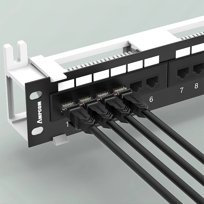 AMPCOM 12 портовая Cat6A / Cat6/ Cat5E UTP мини патч панель с настенным кронштейном в комплекте