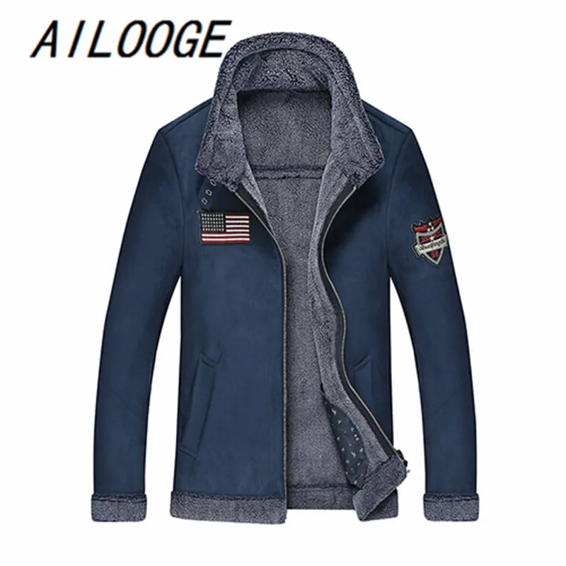 AILOOGE 2017 Thick Warm Fleece Lined Aviator Flight Winter Men Faux Fur