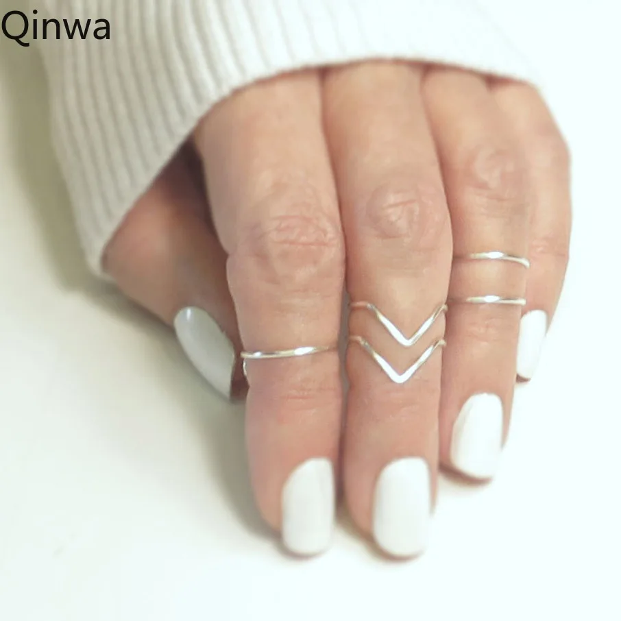 

2019 5pcs/set Boho Knuckle Tail V-shaped Ring Ladies Thin Midi Rings Party Jewelry Rose Gold Alloy Ring Sets For Women