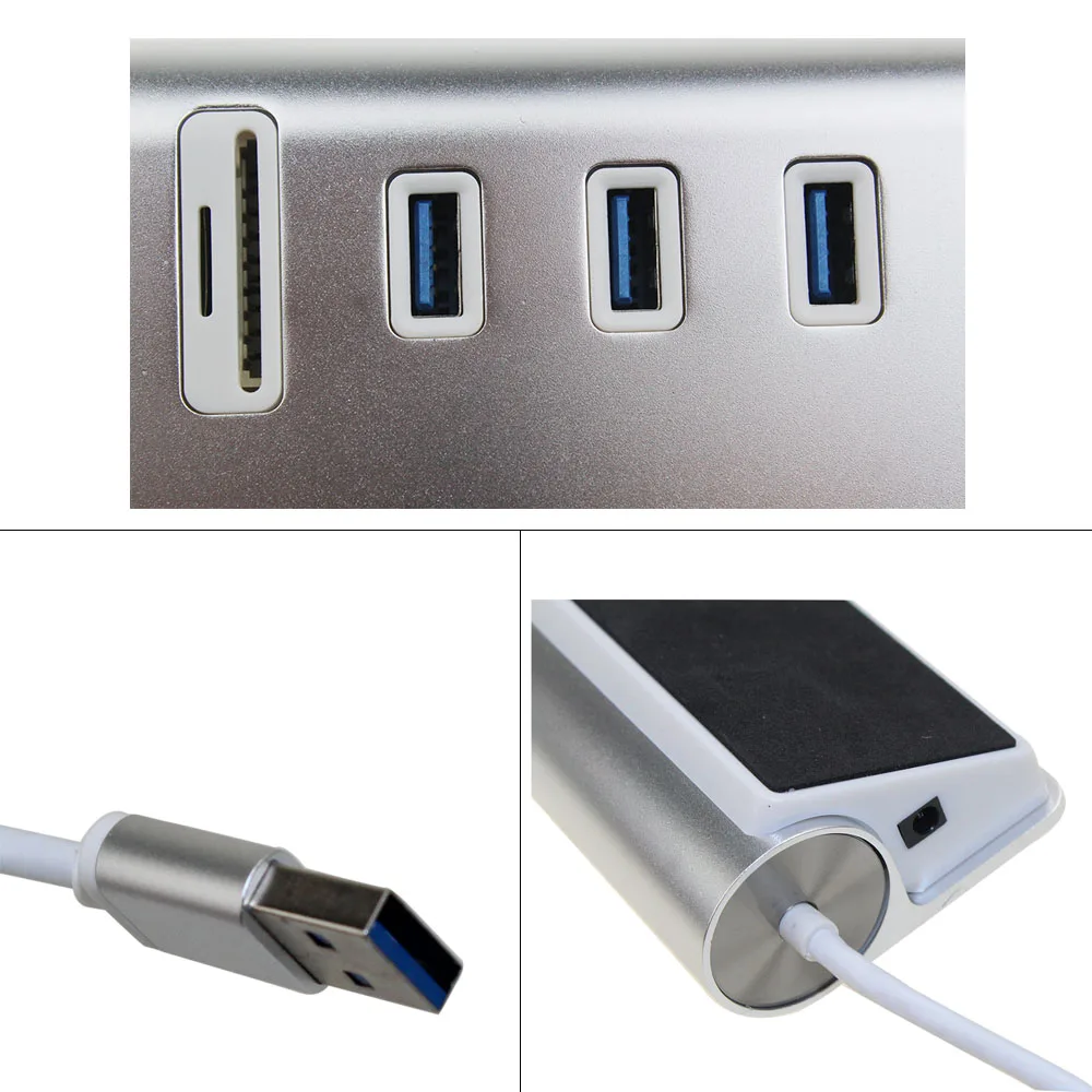 3 портовый алюминиевый концентратор USB 0 с кардридером для SD/TF карт