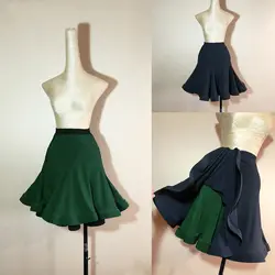 Юбка для латинских танцев женская Танго/Румба/Самба/Сальса представление/тренировочная одежда женская черная и зеленая двухсторонняя