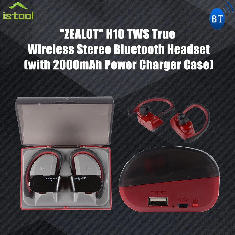 

ZEALOT H10 TWS True Wireless Stereo Bluetooth Headsets with Remote Control With Mic 2000mAh Power Charger Case Ear Hook Earphone