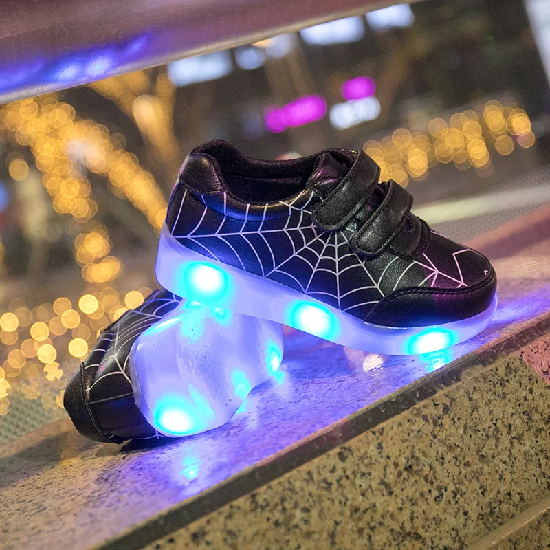 7 ipupas 2018 Новый 25-35 зарядка USB обувь с подсветкой Человек-паук ПУ обувь с подсветкой мальчиков и для Девочек 7 цветов на открытом воздухе