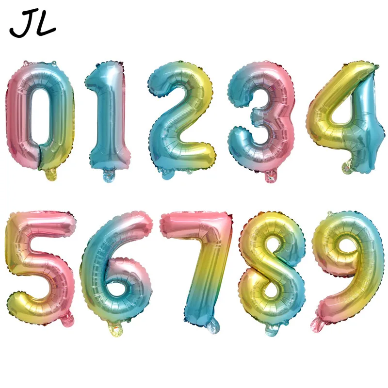 50 шт 16/32 дюйма радужные гелиевые Фольга шары цифры 0-9 День рождения Свадебные