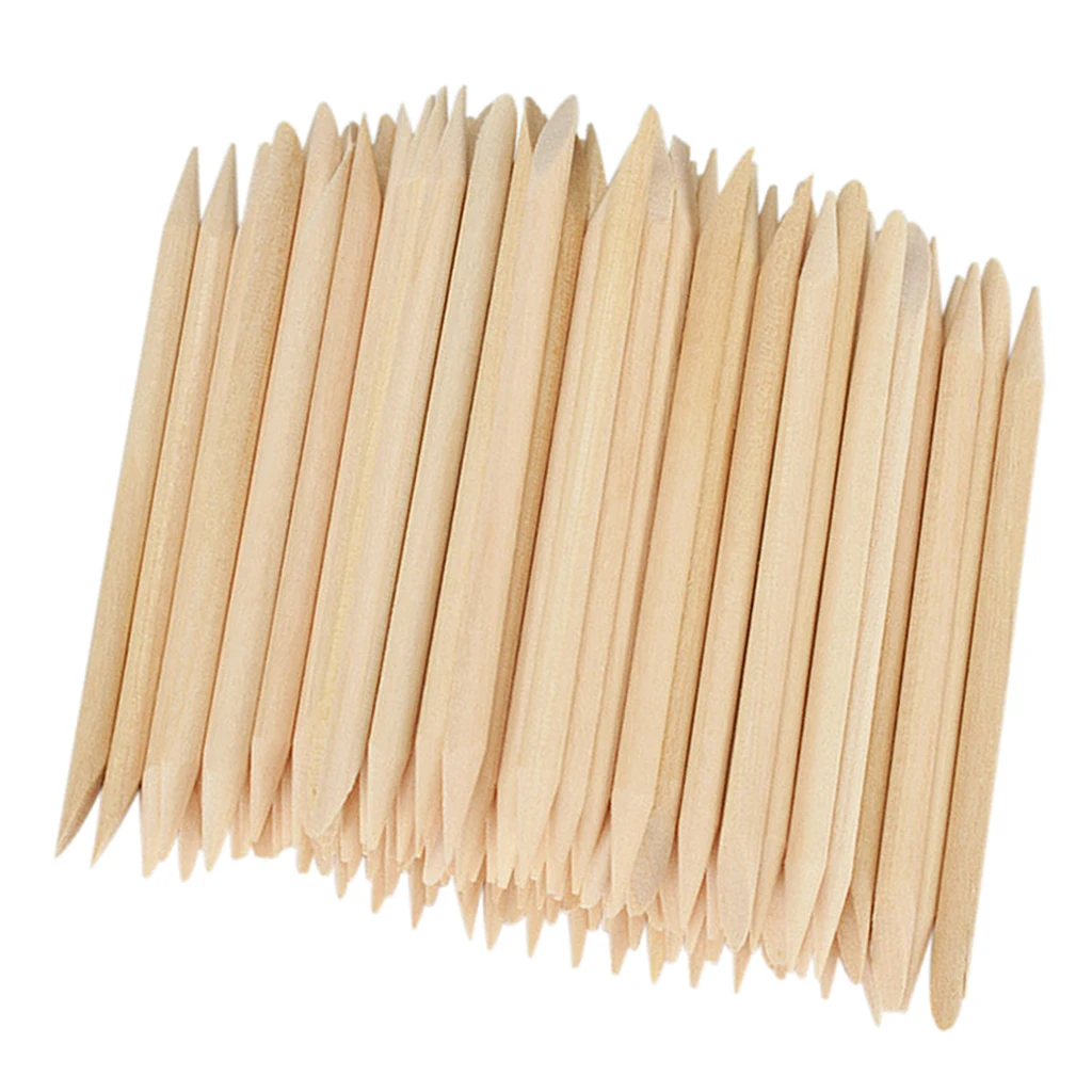 100Pcs Disposable Orange Wood Sticks Cuticle Pusher Remover Nail Cleaner