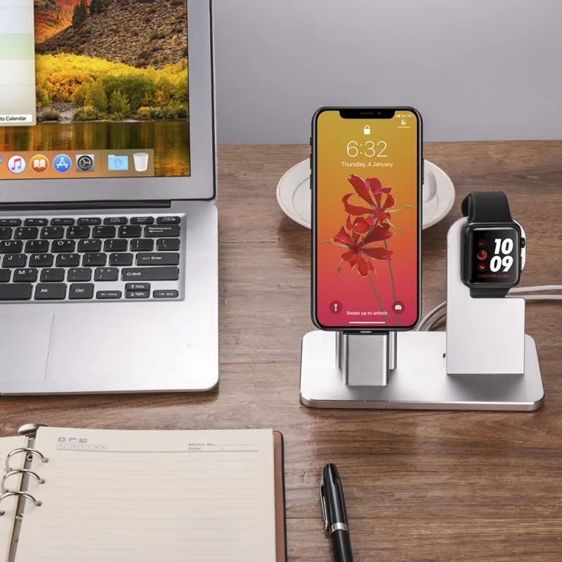 

NEW Aluminum Alloy Charging Base Desk Charger Station For IPhone 6/7/8 And For IWatch Series 1/2/3