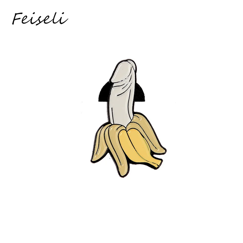 Feiseli Creative Funny Dick Banana Shape Brooch Pins Hot Sale Denim T Shirt Metal Badge Fashion Jewelry Gift For Friends