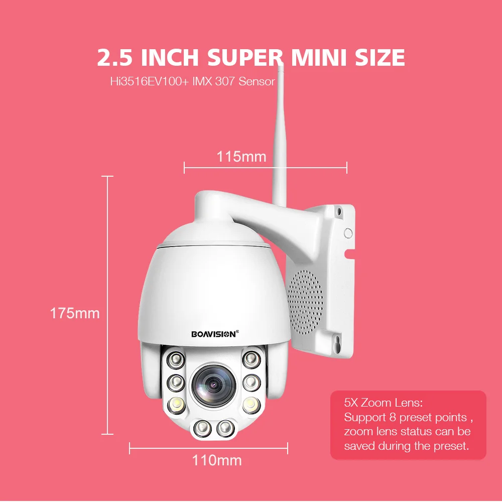 Новая супер мини PTZ скоростная купольная 1080P wifi IP камера наружная 5X зум-объектив Беспроводная камера IR 60 м двухстороннее аудио P2P приложение