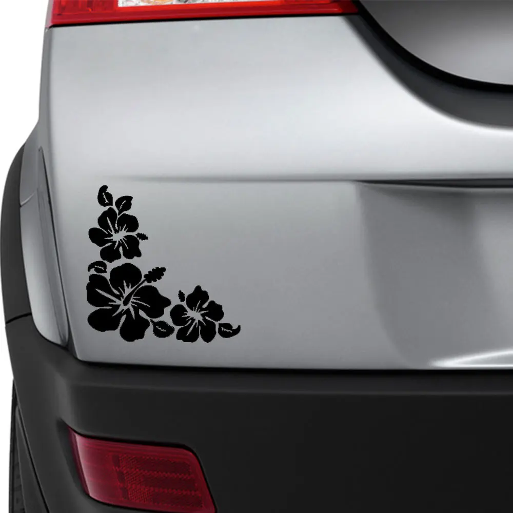 0        14cm14cm Hibiscus Flowers Vinyl Bumper Stickers For Car Truck Window Tool Boxes Wall Laptop Notebook Car Sticker Decals