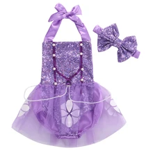 Одежда для маленьких девочек с блестками; комбинезон; костюмы Комбинезоны для маленьких девочек; летняя одежда для новорожденных и повязка на голову