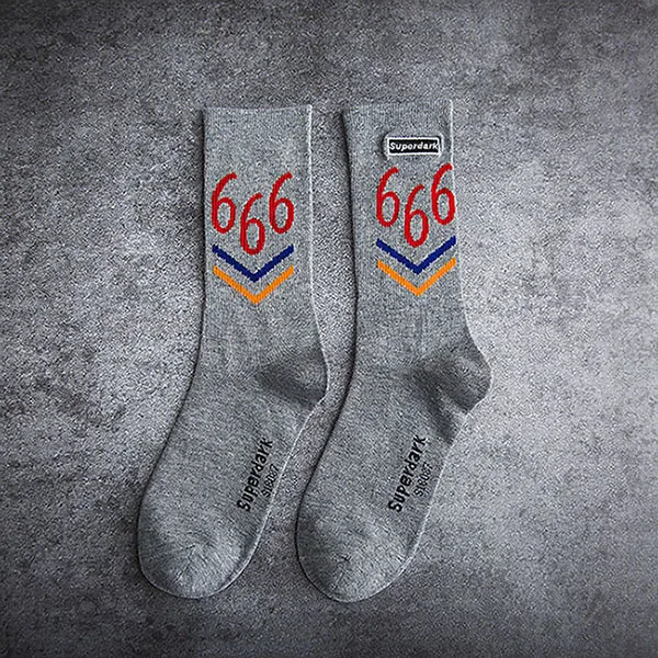 Новая мода женские уличные носки для HipHop для мужчин пара букв 666 Harajuku хлопок Скейтборд Спортивные твердые полосы Дикие повседневные носки - Цвет: Серый