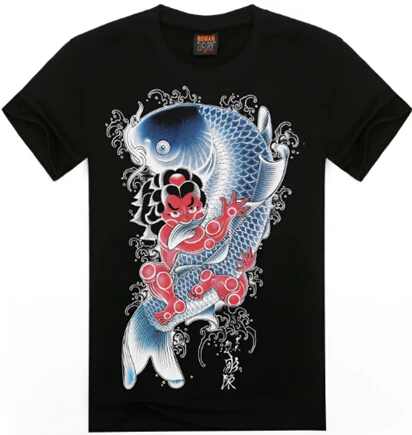 Baru 3D Japanese ikan mas Koi tato ikan Slim Fit t shirt 