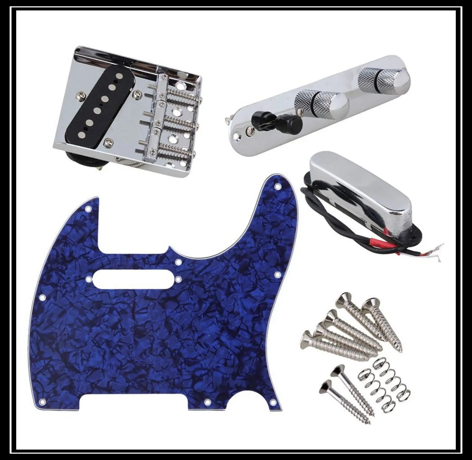 

Prewired Blue Pearl Tele Guitar 3Ply Pickguard Control Bridge Pickup Kit Guitar