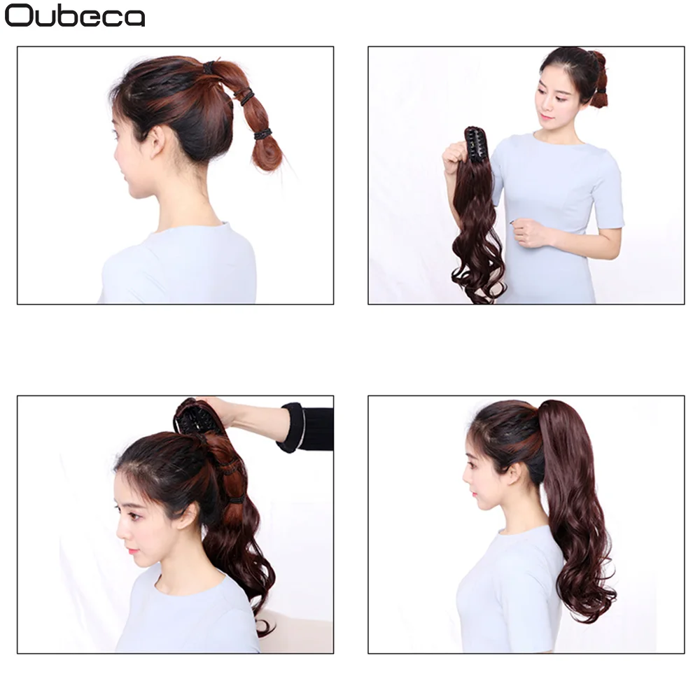 Oubeca Synthetic Fiber Claw Clip Wavy Ponytail Extensions Long Thick Wave Pony Tail Hair Piece Clip In Hair Extensions For Women