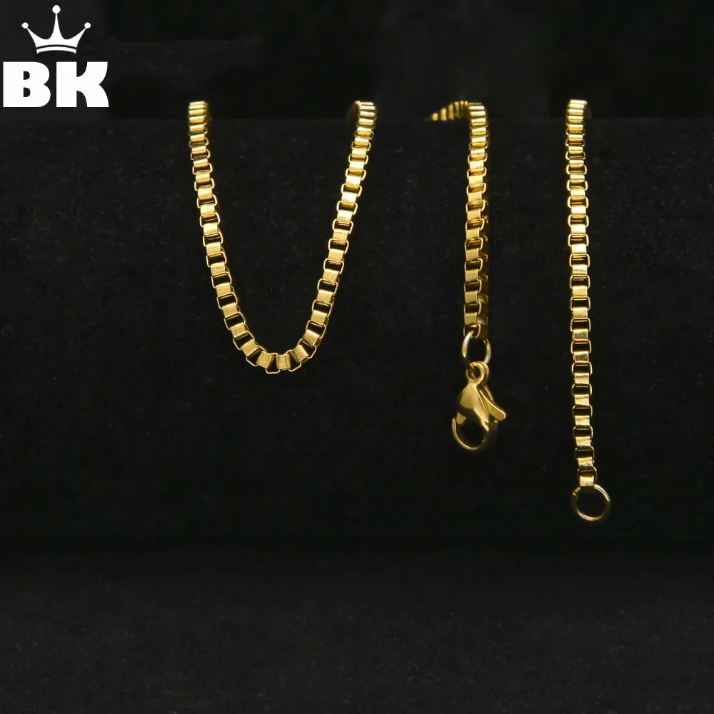 

Hip Hop Gold Color Stainless Steel Box Chain for men Bling Bling Personality 3mm* 30inch Punk Necklace