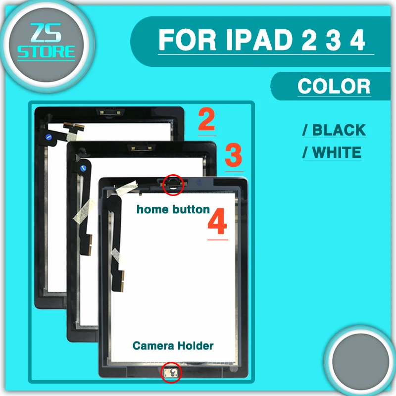 

Tested Touch Screen For ipad 2 3 4 Touch Screen Panel Digitizer with home button flex sticker camera holder Assembly