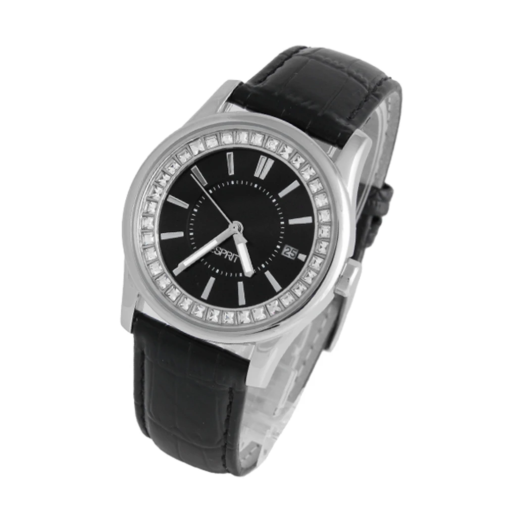 MS Esprit Черный Алмазный диск пояса кварцевые часы ES105452002