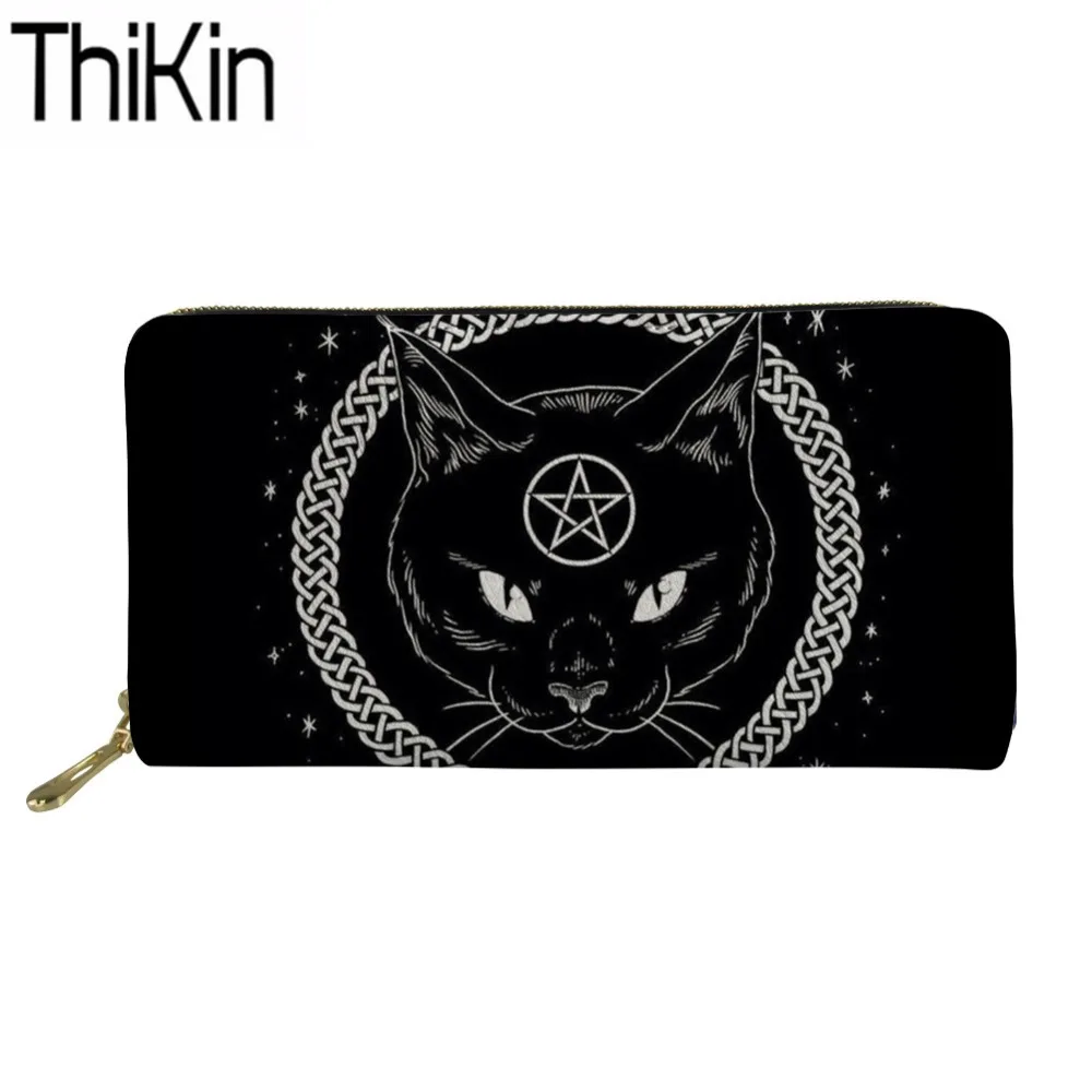 

Thikin Long PU Leather Purse Women Gothic Moon Phase Witchcraft Cat Printing Wallets for Females Fashion Card Holders Bolsa