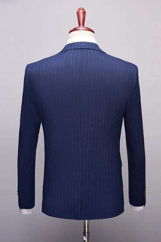 Navy Striped High quality Mens Wedding suits Formal Notched lapel Suits 3 Pieces Wedding Groom Tuxedos Prom Slim Fit suits