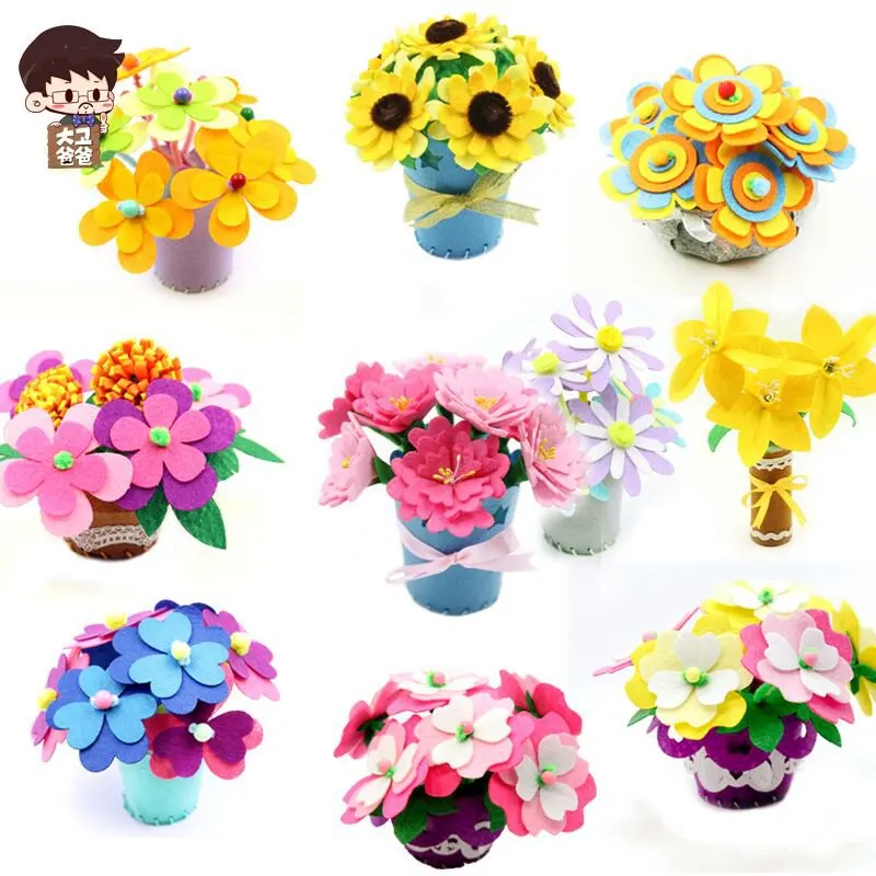 

9 Designs Fake Bouquet Felt Applique Ornament Kit Non-woven Felt DIY Material Package Simple DIY Exercise For Girls & Children
