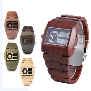 

Luxury Mens Wood Watch LEd Show Analog Digital Wood Watch Men Top Selling UWOOD Analog Digital Wooden Wristwatch Reloje Relogio