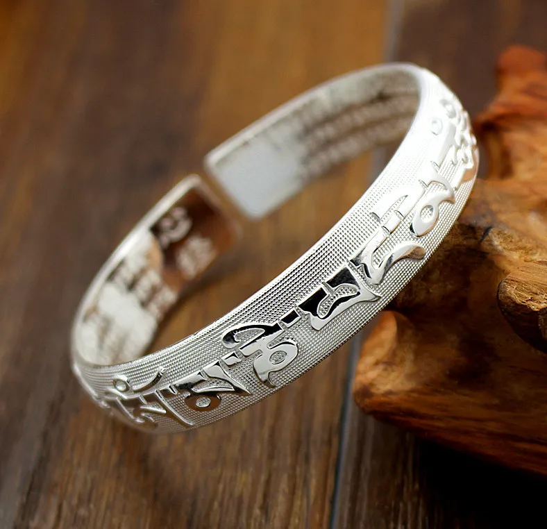 LKO New Incantations of The Great Mercy OM Mani Padme Hum Bracelet Tibetan Silver Adjustable Bangle Free Shipping - Image 5