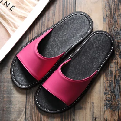 ST SUPER TRADE/Женская обувь из натуральной кожи; домашние тапочки для пар; нескользящая домашняя обувь; женские тапочки; летние сандалии - Цвет: Розово-красный