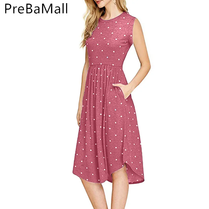 

Summer Pleated Polka Dot Tank Dress Women Sexy Slim Pocket Casual Dresses 2019 Bohemian Beach Dress Ladies Sundress C227