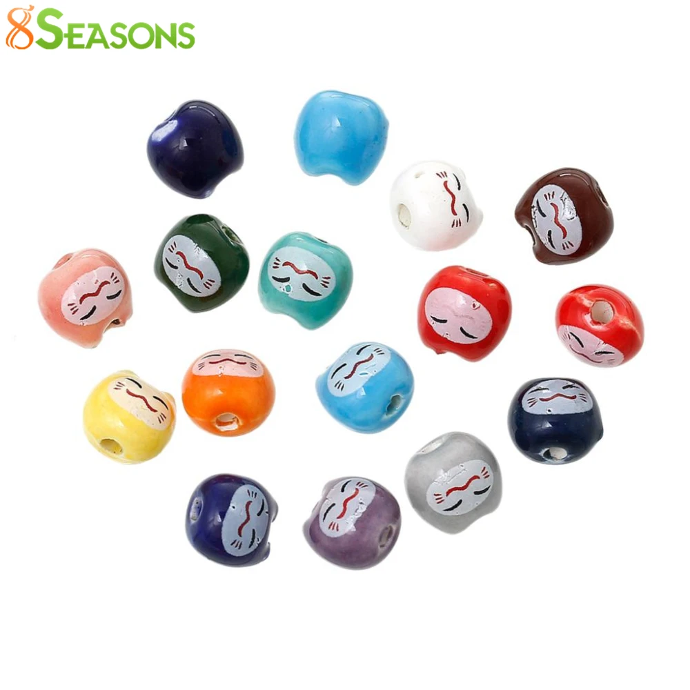 

8SEASONS Ceramics Beads Round At Random Cat Pattern About 9mm x 9mm,Hole: Approx 2.2mm,10 Pcs