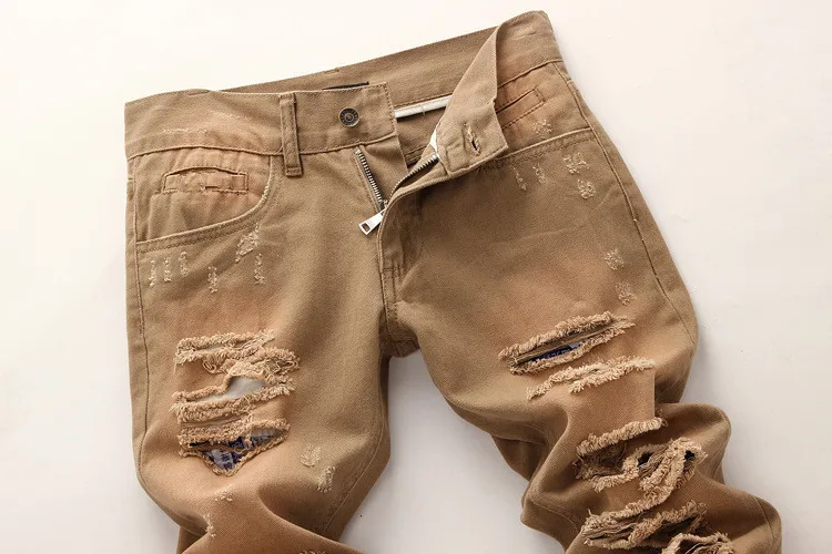 khaki jeans with rips