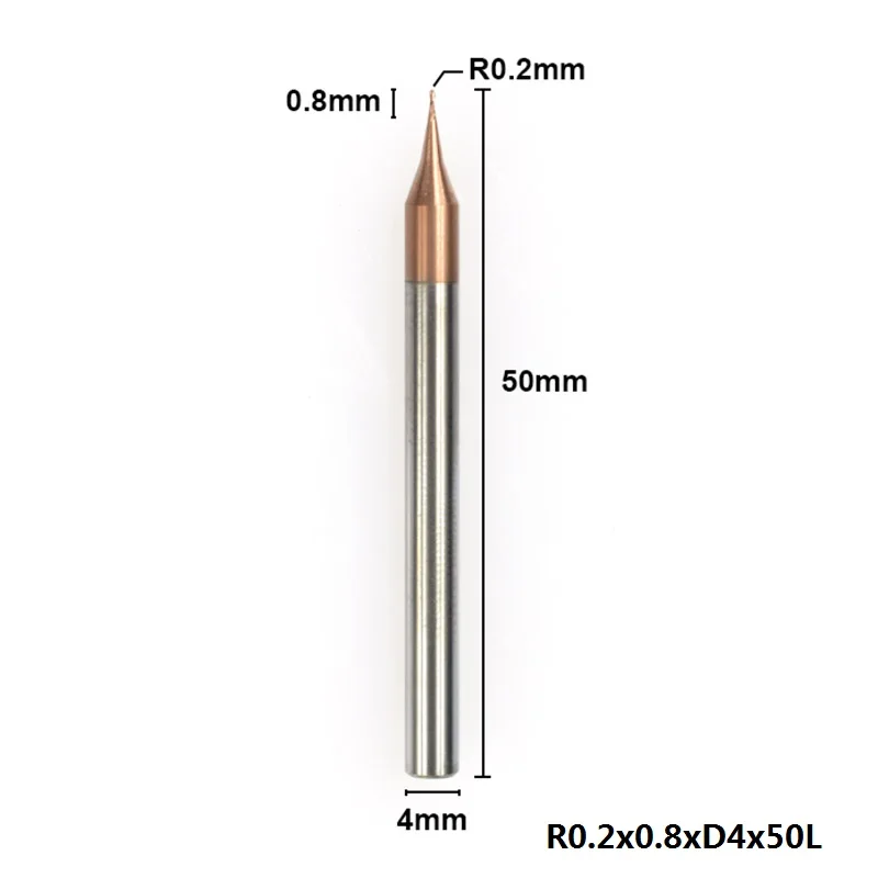 R0.2xD4x50L 1 шт. 0,1-0,45 мм микро сферическая Концевая фреза 2 флейты Вольфрамовая сталь ЧПУ фреза с покрытием TiCN фреза - Длина режущей кромки: R0.2xD4x50L