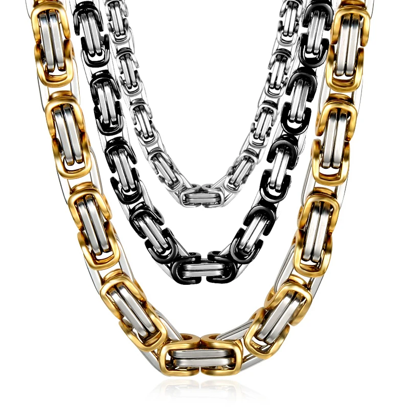 

HIP Hop Gold Silver Black Byzantine Box Chains Necklace for Men 6MM 8MM 60CM Titanium Stainless Steel Rock Jewelry
