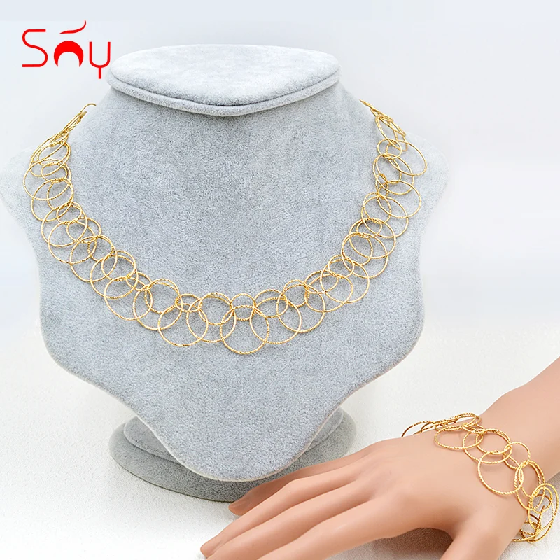 Sunny Jewelry Classic Collar Sets Fashion Necklaces Bracelet Set For Women Round Circle Wedding Engagement | Украшения и