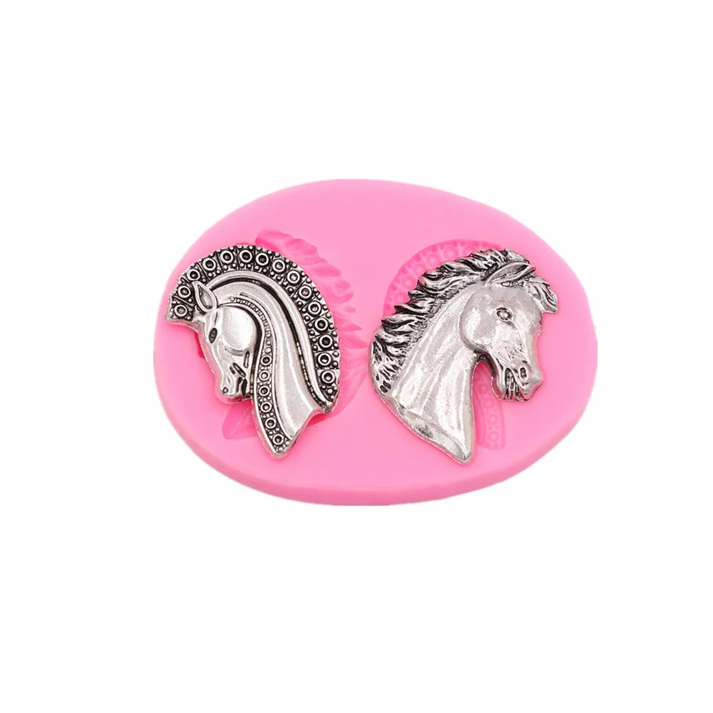 Double horse head sugar cakes soft silicone mold handmade chocolate craft mold cake dessert