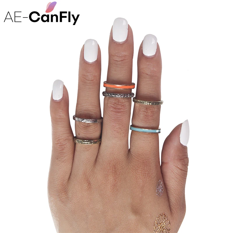

AE-CANFLY New Bohemian Finger Rings Set Fashion Accessories Punk Ring 6pcs/set 1D3001