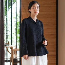 Рубашки Для женщин дизайн Для женщин одежда Китайский Стиль Ретро Tshrit литературы куртка Для женщин Стиль футболка черный D499