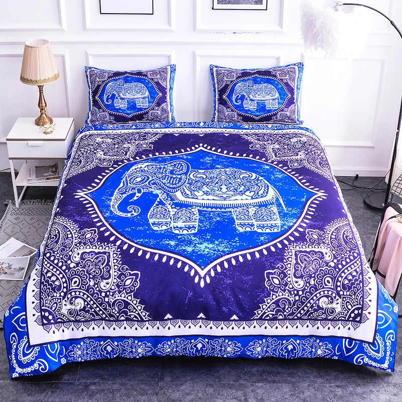 

ZEIMON 3D Printing Bohemian Styles Bule Bedding Sets Pillow Case With Duvet Cover Elephant Pattern Home Textiles Animals Bed Set
