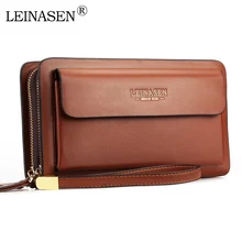 LEINASEN Brand Men Wallets with coin pocket zipper Double Zipper Male Wallet long Large Men Purse coin clutch bag black Business