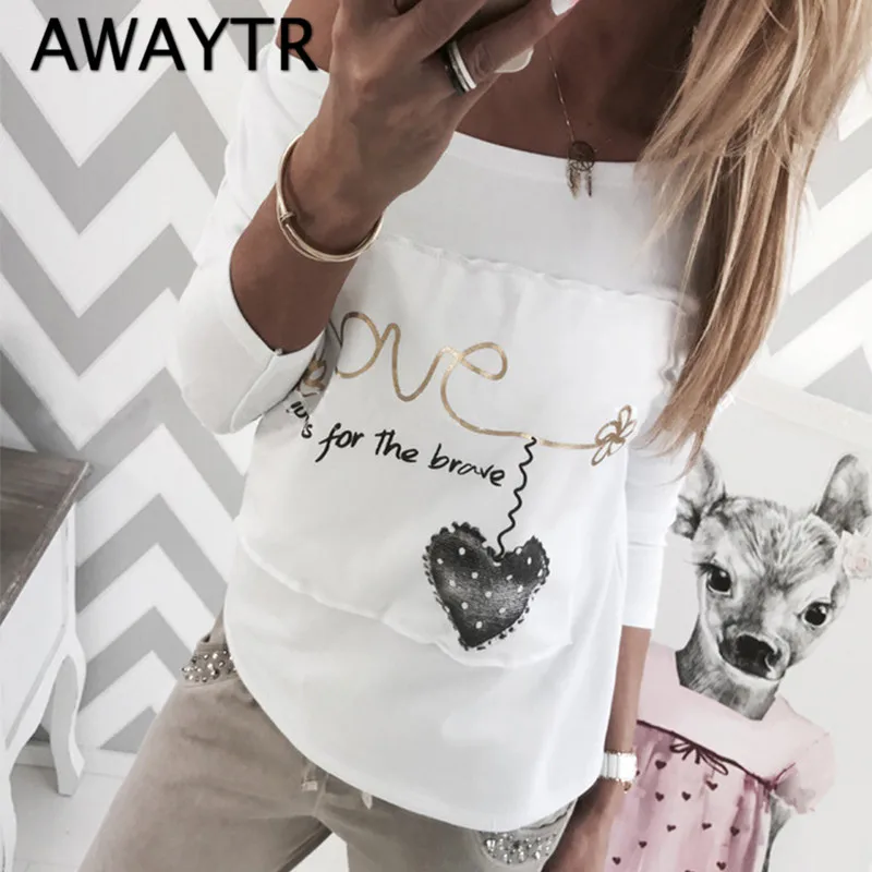 Awaytr/Модная Новинка Лидер продаж женские топы с длинными рукавами и принтом в