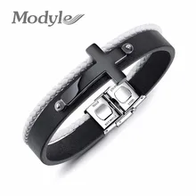Модный мужской браслет из натуральной кожи в стиле панк-рок черного, золотого, серебряного цвета из нержавеющей стали