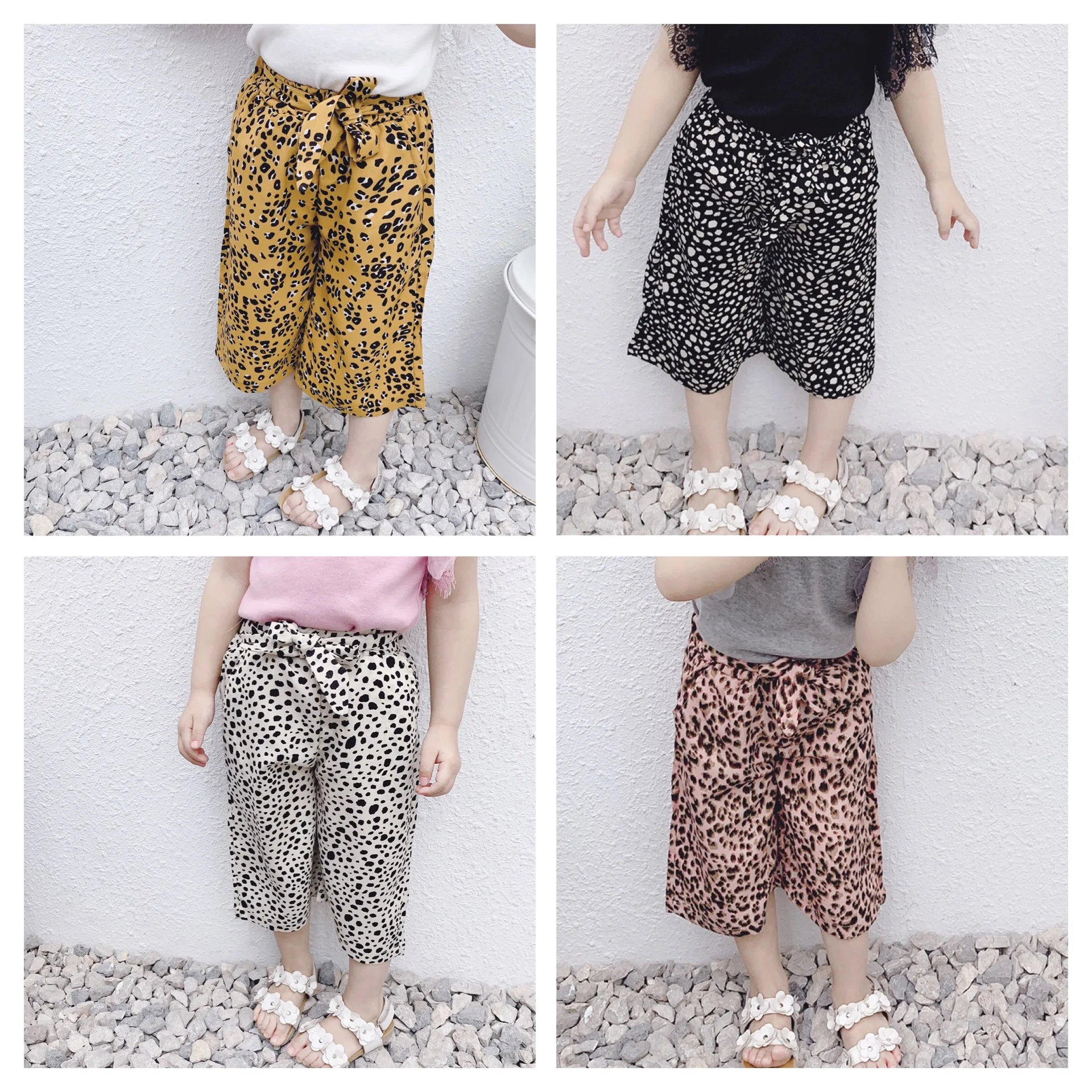 

2019 Spring and Summer Children Butterfly Knot Chiffon Leopard Print Trousers Girls Casusal Cool Mosquito Pants Toddler Clothes